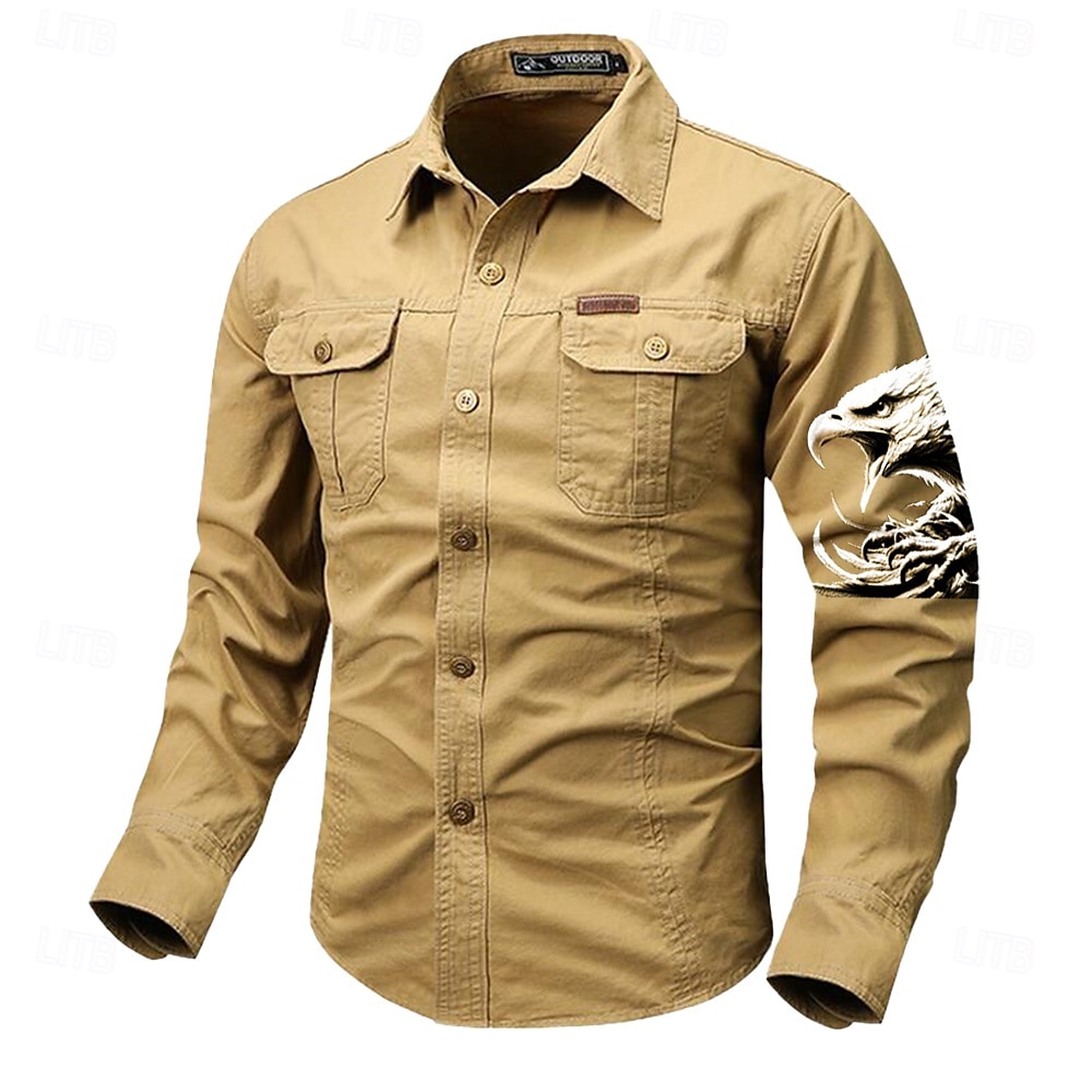 Hombre Águila Camisas de trabajo camisa occidental Camisa cargo Manga Larga Casual Táctico Deporte Noche Invierno Primavera & Otoño Cuello Vuelto Estampado Gris oscuro Negro Blanco Verde Ejército Rojo 2025 - $27.99 –P5