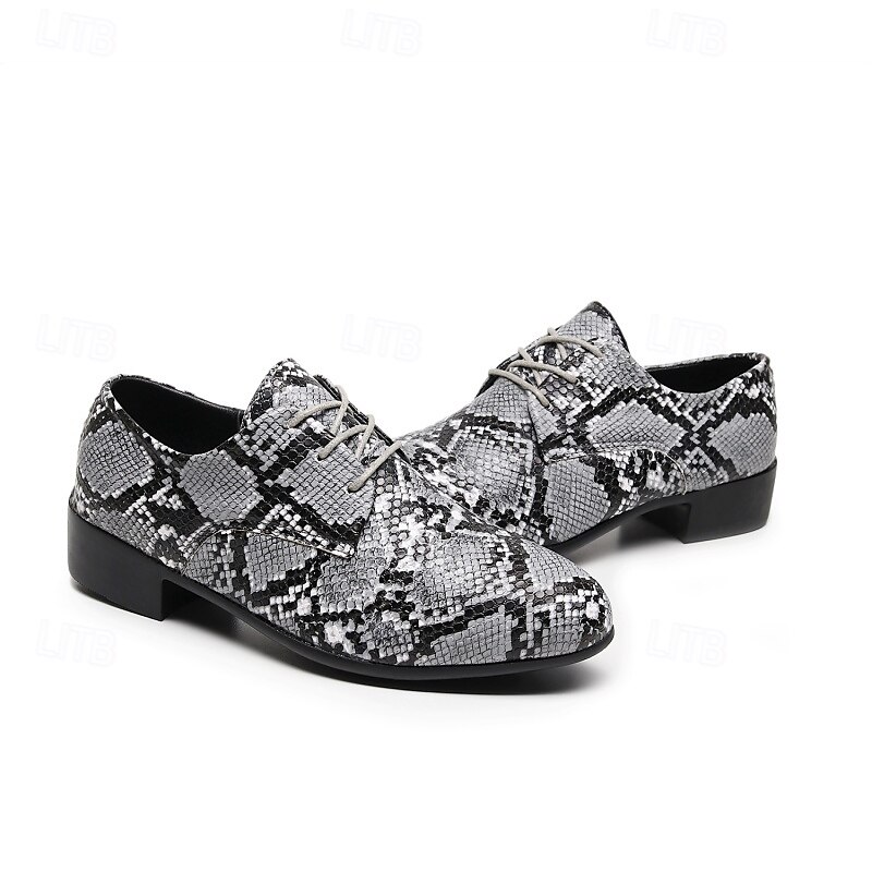 sapatos sociais masculinos com cadarço e estampa de cobra - sapatos oxford formais com padrão exótico para festas e eventos de 2025 por $54.99 –P2
