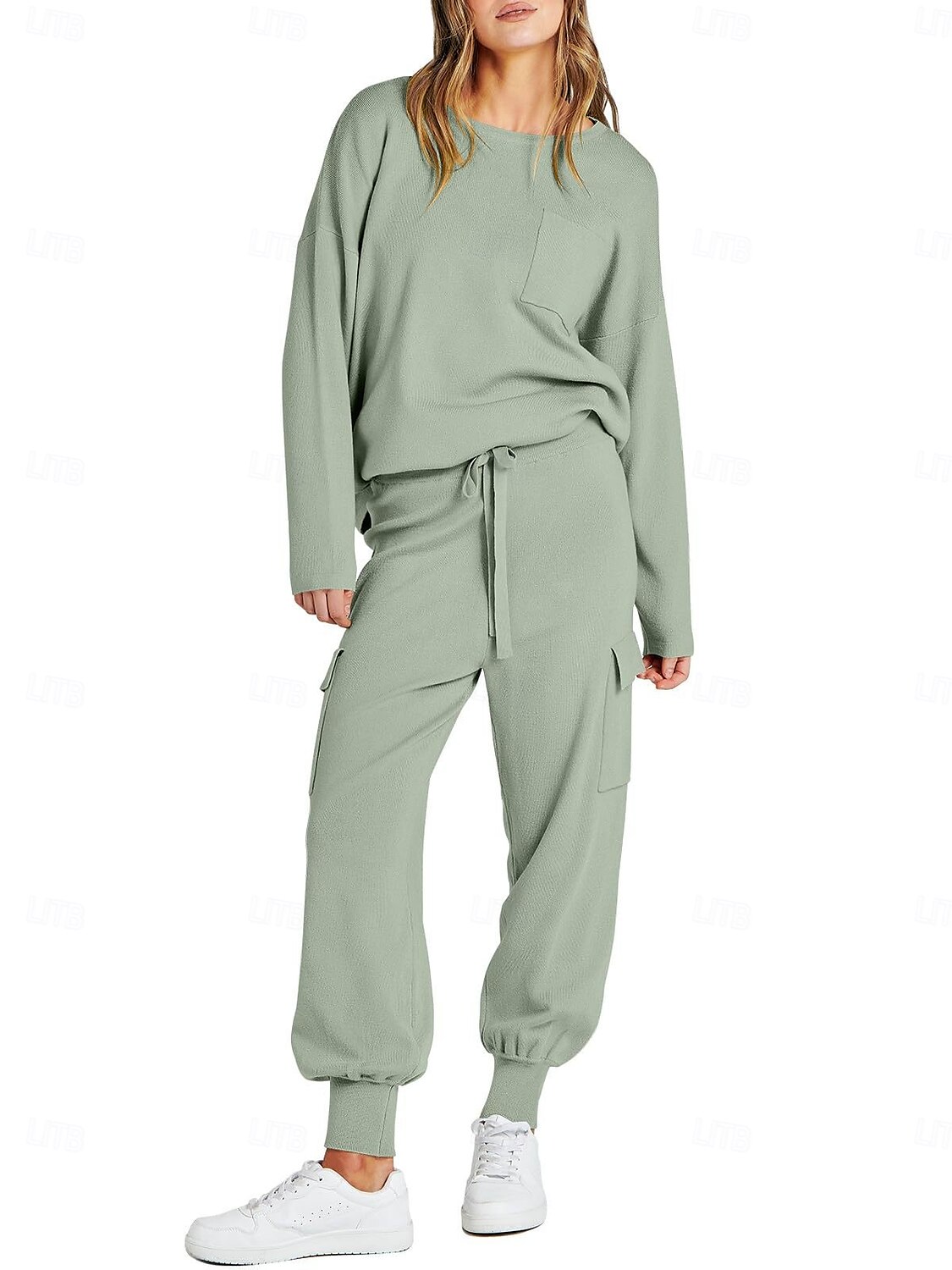 Damen Trainingsanzug Pullover Chinesisch Chino Hosenpullover Set Langarm Feste Farbe Schwarz Beige Frühling Lockere Passform 2025 - $23.99 –P4