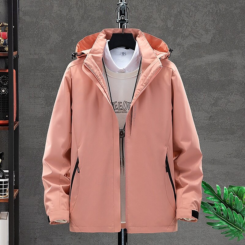 Herr klår upp Vandringsjacka Regnkappa till vandring Vinter Utomhus Vattentät Andningsfunktion Mjuk Avtagbar huva Jacka Fullängd synlig dragkedja Fiske Klättring Strand Marin Svart Kristall Röd 2025 - $39.99 –P7