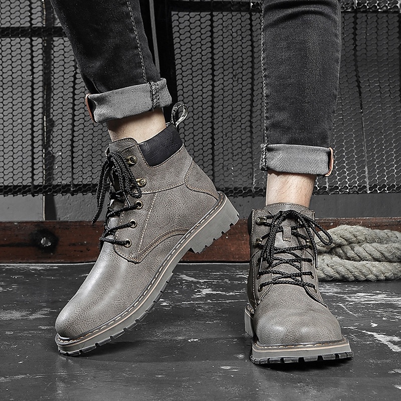 Men's Brown Leather Work Boots, Durable Lace-Up Ankle Boots with Rugged Sole, Perfect for Outdoor Activities, Construction, and Casual Wear 2025 - $79.99 –P3