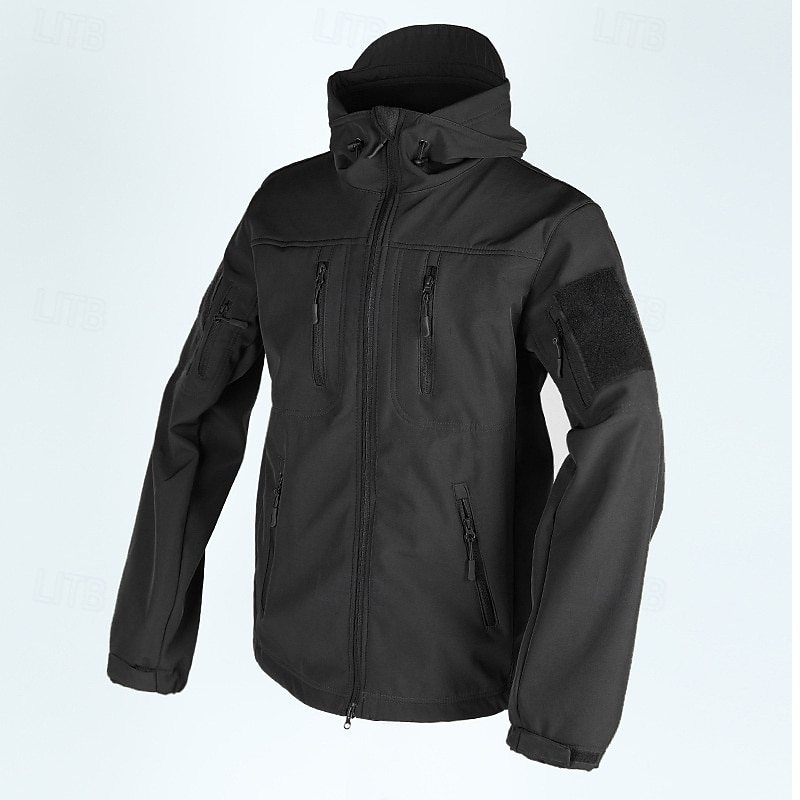 Herren Soft Shell Jacke Hoodie Jacke Wanderjacke Taktische Jacke Täglich Urlaub Windundurchlässig warm halten Tasche Herbst Winter Glatt Modisch Klassisch Mit Kapuze Standard Kamel Schwarz Khaki 2025 - $47.99 –P3