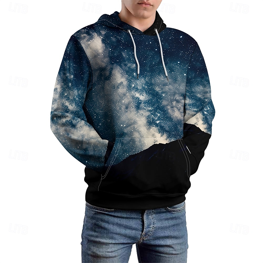 Pánské Grafika Obloha / Galaxie Kapuce Kapucky Mikina prázdniny Denní Dlouhý rukáv Kapuce Dovolená Outdoorové sporty Jdeme ven Černá Potisk Zima Jaro & podzim Návrhář 2025 - $30.99 –P4
