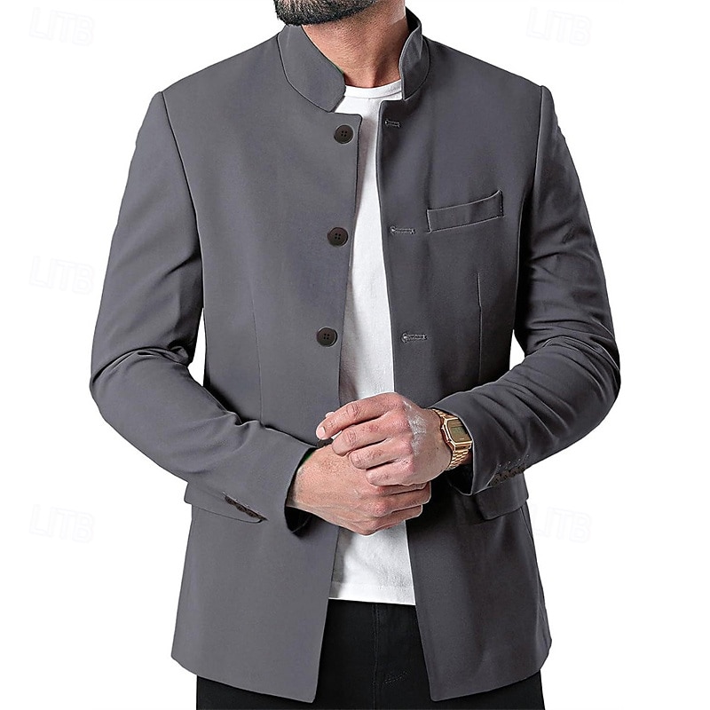 Herr Vardaglig jacka Kavaj Dagligen Semester Håller värmen Ficka Höst vinter Slät Vintage Mode Kinakrage Normal Svart Vit Vin Marinblå Jacka 2026 - $63.99 –P14