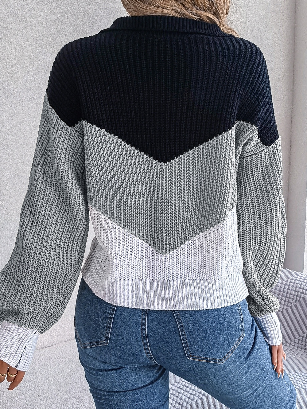 Per donna Felpa Giornaliero Informale A strisce Collo a polo Lavorato a maglia Manica lunga Top regolari Maglia Ufficio Blu Cachi Autunno Inverno del 2025 a $41.99 –P10