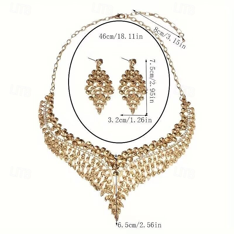 Smykke Sett 3 stk Strass Legering Øredobber Halskjeder Dame Elegant Årgang Mote geometriske Geometrisk Form Smykkesett Til Bryllup Fest jubileum 2025 - $19.49 –P1