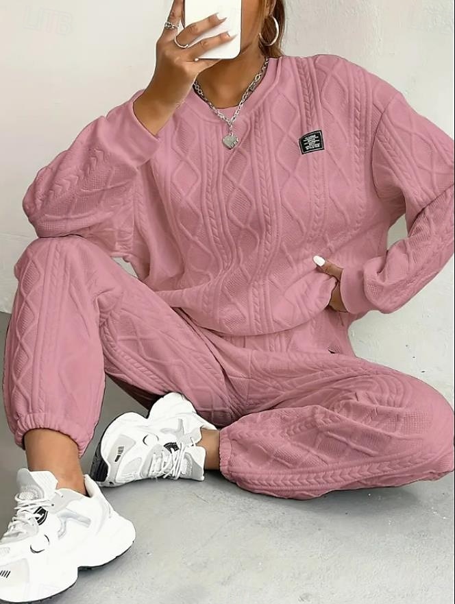 Damen Sport Modisch Bluse Hosen Hose Langarm Rundhalsausschnitt Feste Farbe Arbeit Casual Täglich Weiß Frühling Lockere Passform 2025 - $49.99 –P8