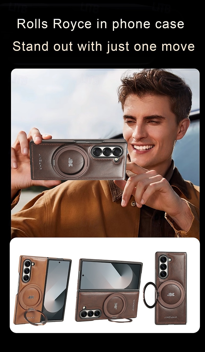 Phone Case For Samsung Galaxy Z Fold 6 Z Fold 5 Z Fold 4 Z Fold 3 Back Cover with Stand Holder Support Wireless Charging Shockproof Retro TPU PU Leather 2025 - $29.99 –P9