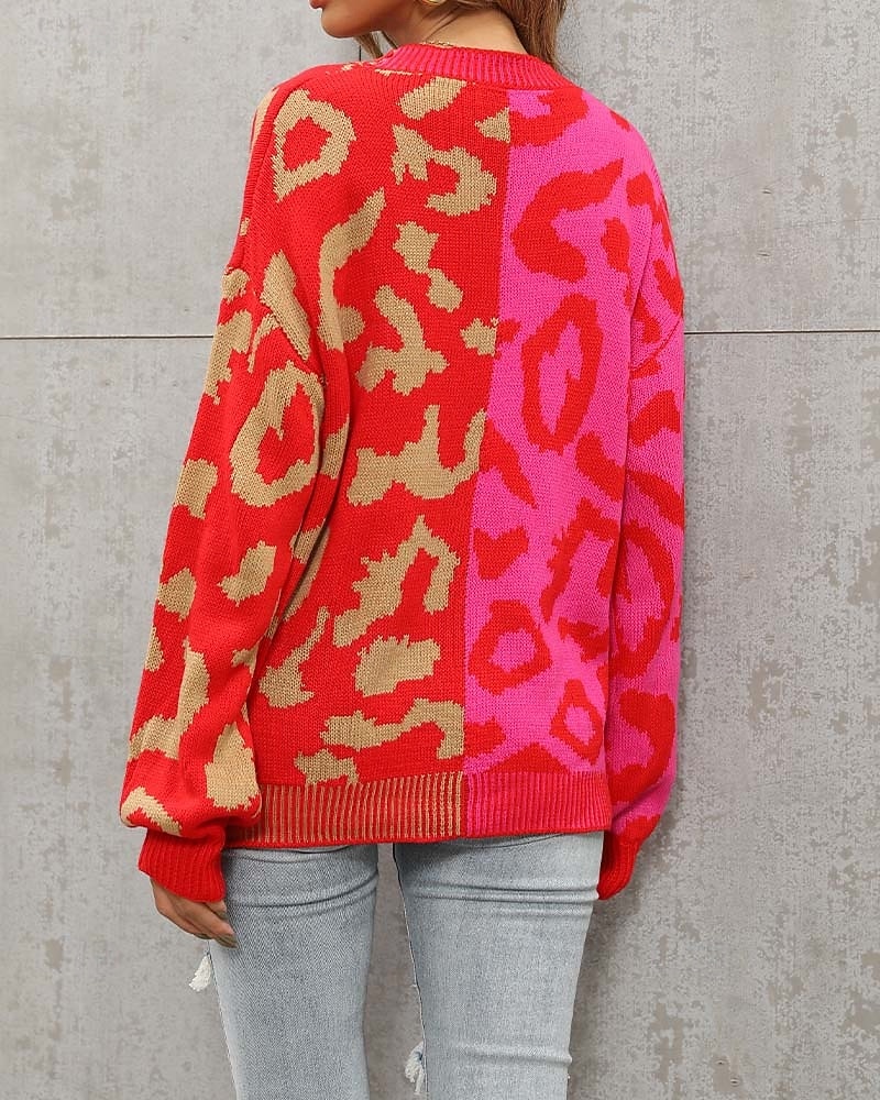 Damen Strickjacke Modisch Täglich Brautkleider schlicht Leopard Farbblock Bedruckt Öffnung vorne Strick Langarm Normale Oberteile Stricken Formal Heim Rote Braun Herbst Winter 2025 - $37.99 –P10