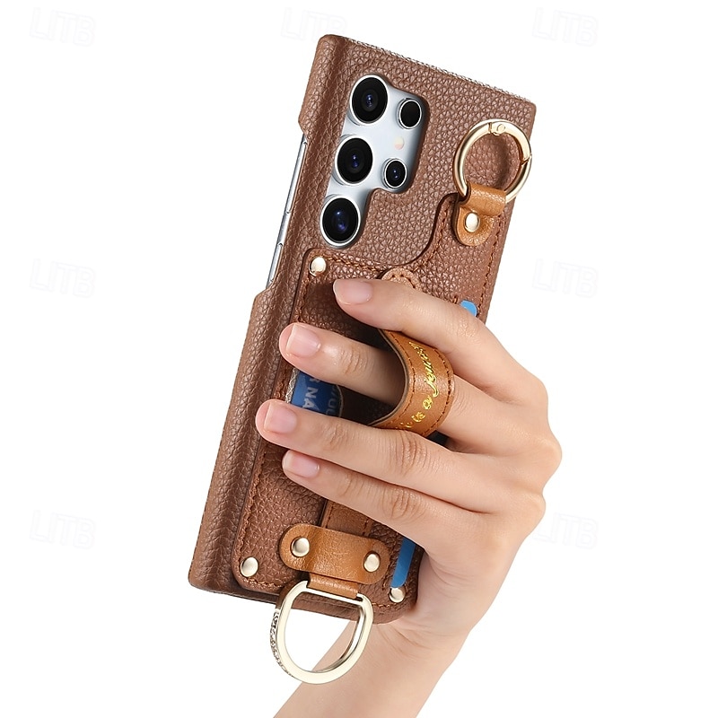 telefon Kılıf Na S24 Ultra S24 Plus S24 S23 S23 Ultra S23 Plus S22 S22 Ultra S22 Plus S21 Ultra Osłona tylna Z podpórką z paskiem na nadgarstek Gniazdo karty Retro TPU Skóra PU 2025 - $18.99 –P8