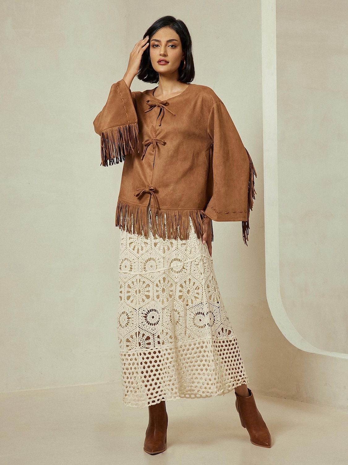 Suede Fringed Flare Cuff Sleeve Jacket 2025 - $47.99 –P6