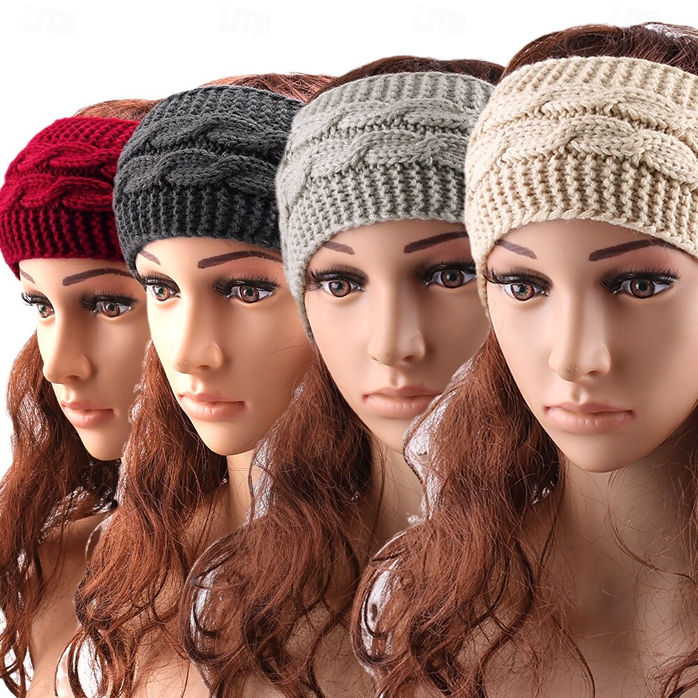 macio  &faixas elásticas de malha de lã canelada aconchegantes - aquecedor de orelhas quente para mulheres com design clássico de laço, perfeito para uso diário no outono & inverno de 2025 por $6.99 –P1