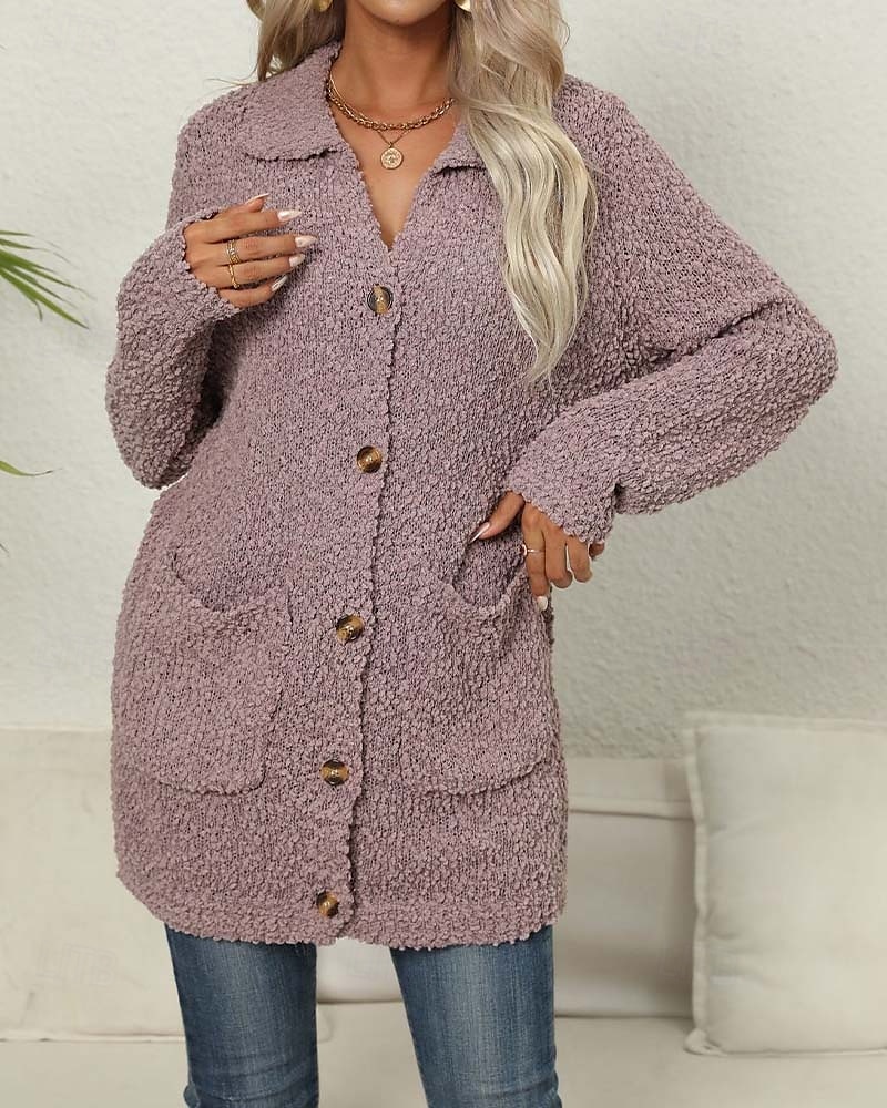 Damen Strickjacke Elegant Modisch Täglich Feste Farbe Öffnung vorne Strick Textur Langarm Lange Oberteile Stricken Arbeit Grün Dunkelviolett Herbst Winter 2025 - $77.99 –P4