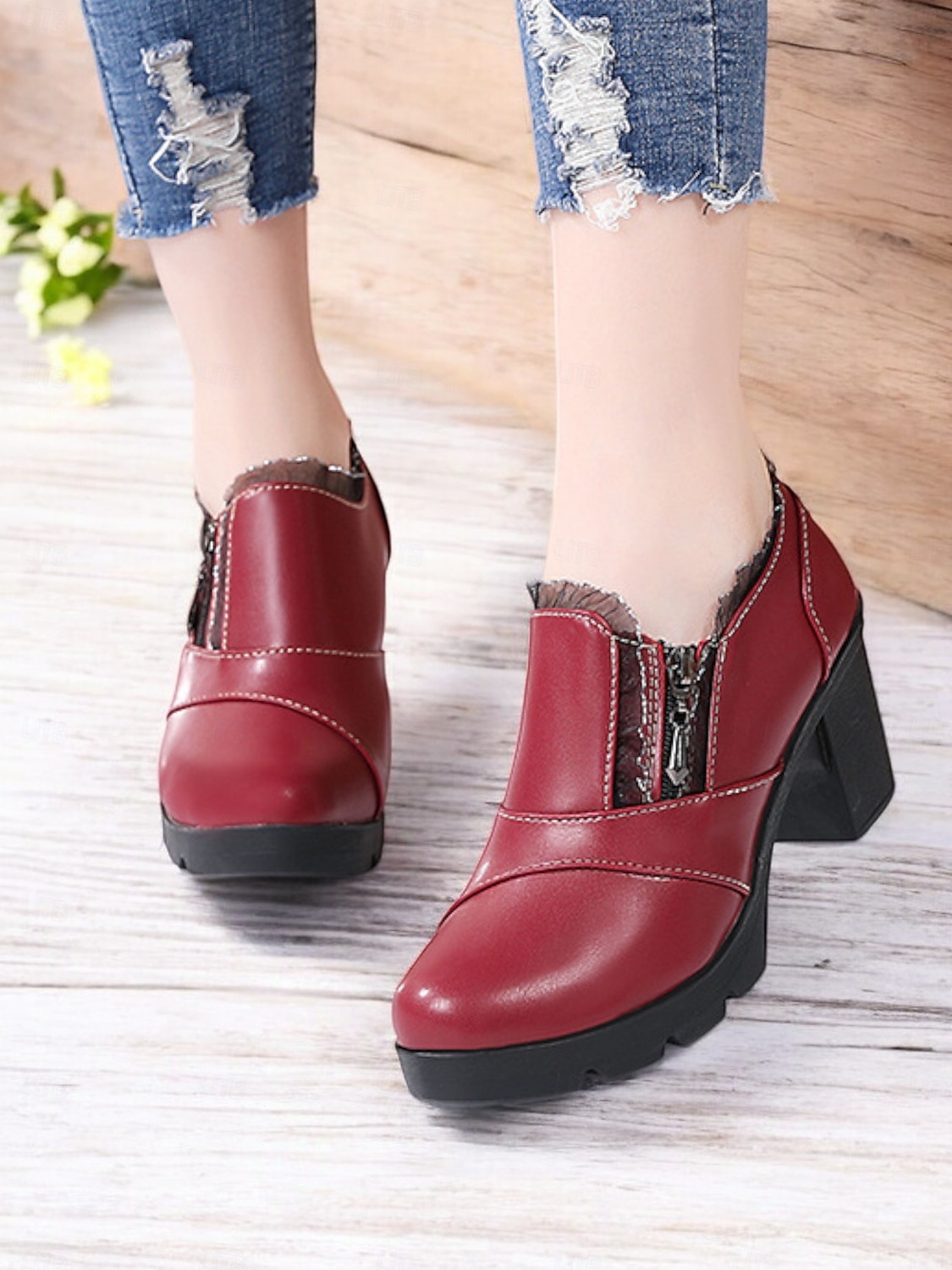 женские красные ботинки на шнуровке в викторианском стиле на среднем каблуке с бантом, винтажная готическая обувь для косплея, вечеринок и особых случаев 2025 - $59.99 –P5