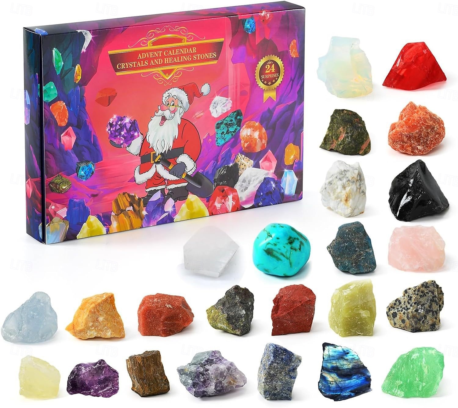 1 bucată calendar de advent cu pietre prețioase de Crăciun, 24 de pietre prețioase de cristal naturale, pietre prețioase de deschis în fiecare zi pentru colecția de învățare, calendar de advent de 2025 - $28.99 –P6