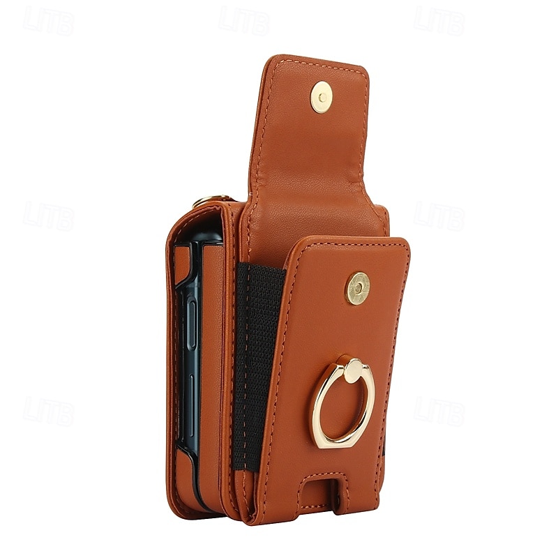 Phone Case For Samsung Galaxy Z Flip 7 Z Flip 6 Z Flip 5 Z Flip 4 Z Flip 3 Back Cover Ring Holder with Lanyard with Wrist Strap Retro TPU PU Leather 2025 - $29.99 –P5