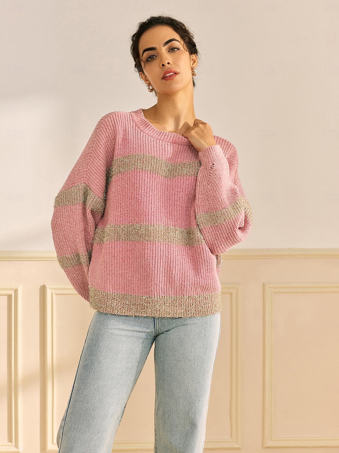 Per donna Felpa Girocollo A coste Maglia Ciniglia Manica normale Autunno inverno Informale Maglia Manica lunga Banda Rosa Rosso S M L del 2025 a $69.99 -P10