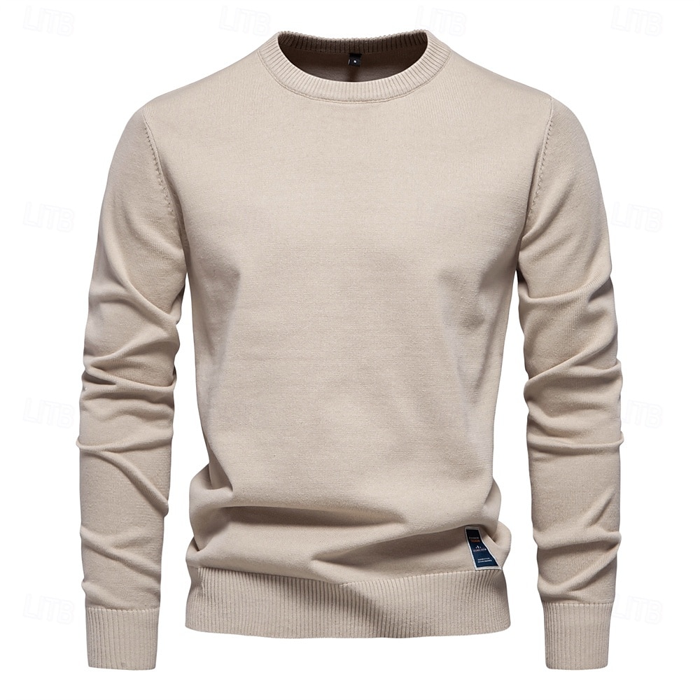 Herrenpullover aus einfarbiger Baumwolle mit Rundhalsausschnitt, lässiger, klassischer Pullover für Männer 2026 - $34.99 –P8
