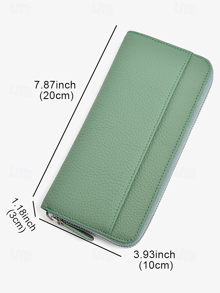 Women's Wallet Credit Card Holder Wallet Leather Cowhide Outdoor Office Shopping Zipper Multiple pockets Large Capacity RFID Blocking Solid Color Black Pink Blue 2025 - $34.99 –P3