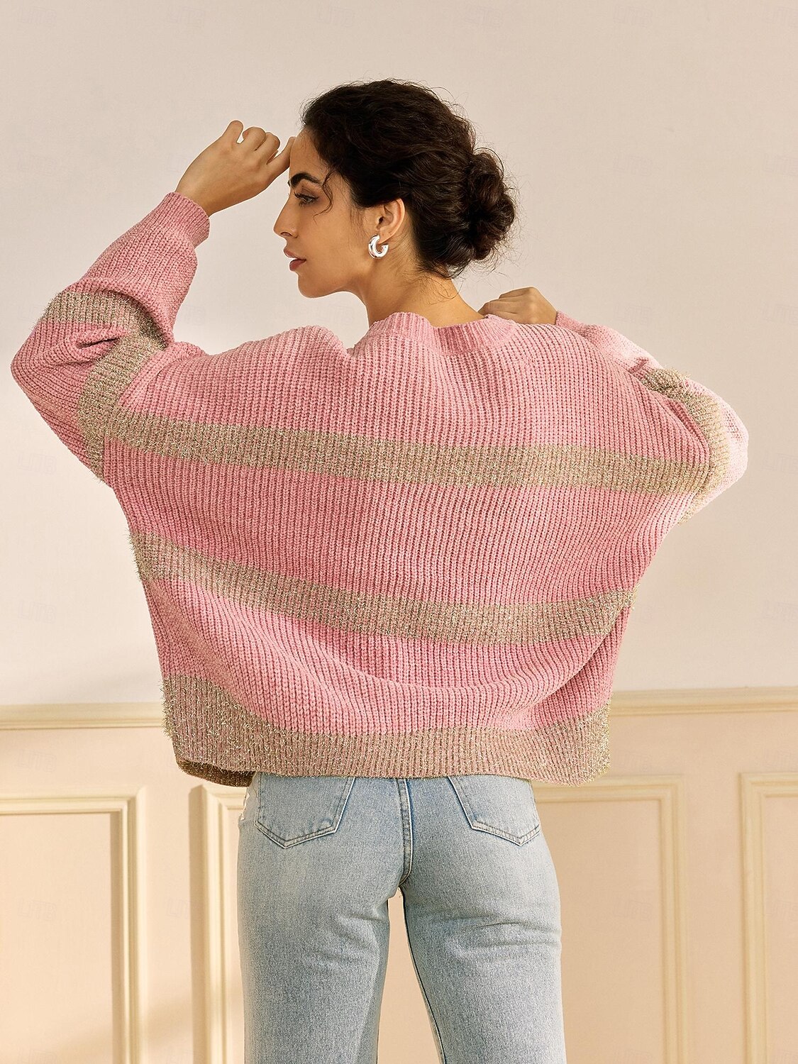 Per donna Felpa Girocollo A coste Maglia Ciniglia Manica normale Autunno inverno Informale Maglia Manica lunga Banda Rosa Rosso S M L del 2025 a $69.99 -P11