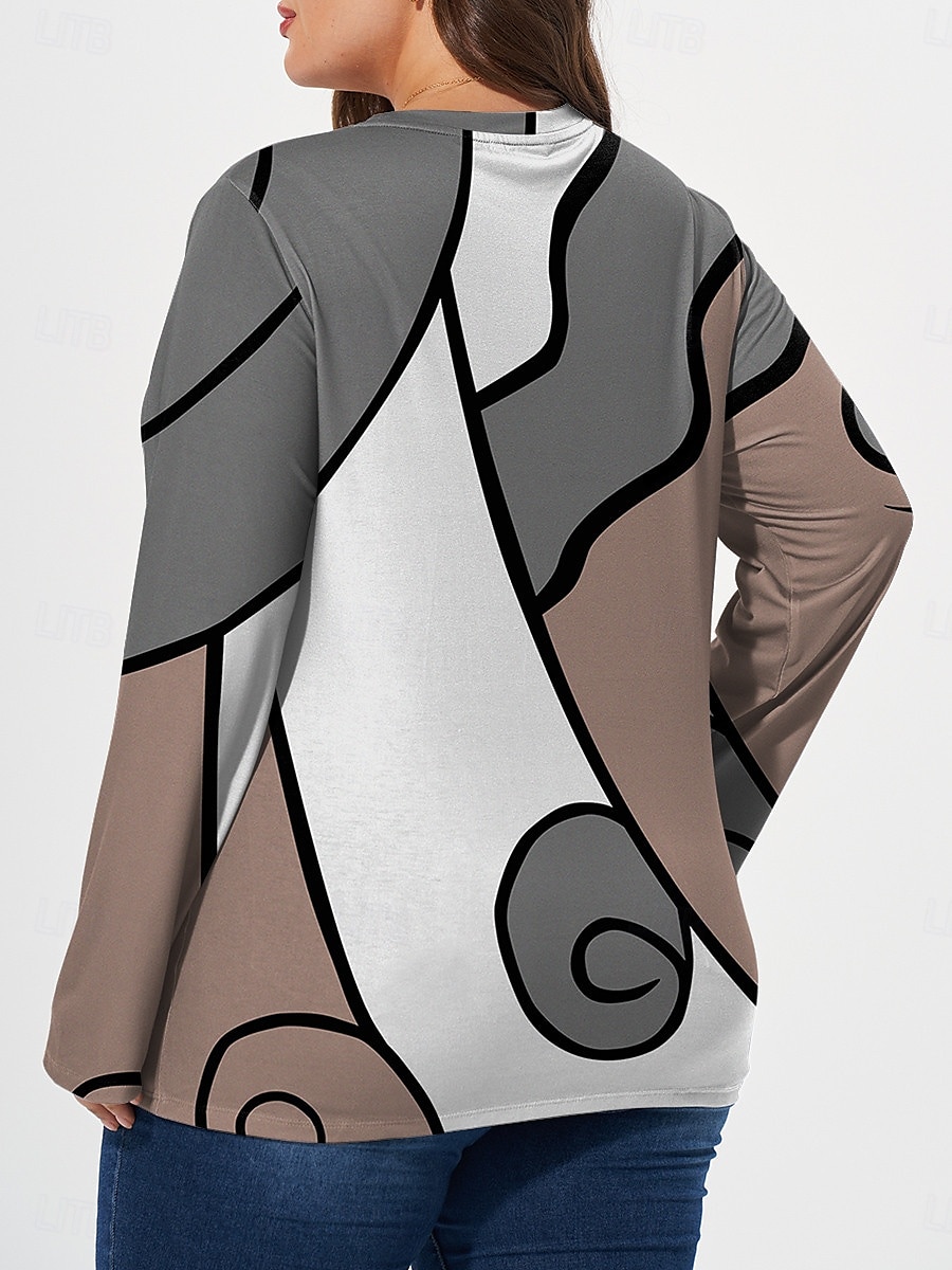 T-shirt à manches longues et col ras du cou pour femme, haut grande taille, imprimé en blocs de couleurs, décontracté, quotidien, automne, hiver, bleu, vert de 2025 ? $19.99 –P2