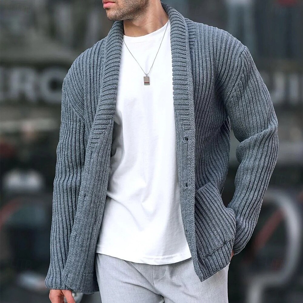 Herren Strickjacke Strickpullover Gerippt Stricken Standard Knopf hoch Seitentaschen Feste Farbe Kargen Modisch Klassisch Freizeitskleidung Verabredung Bekleidung Herbst Winter Schwarz Grün M L XL 2025 - $41.99 –P3