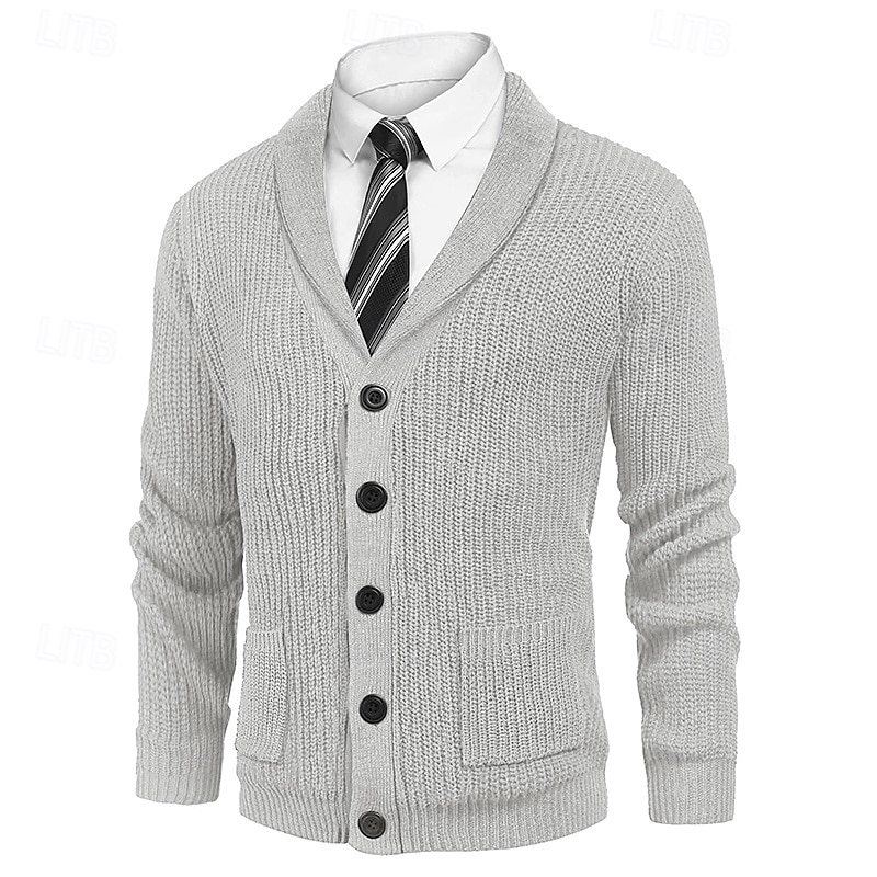 Herren Strickjacke Kleid Pullover Strickpullover Gerippt Stricken Standard Knopf hoch Seitentaschen Feste Farbe Kargen Modisch Klassisch Freizeitskleidung Verabredung Bekleidung Herbst Winter 2025 - $41.99 –P1