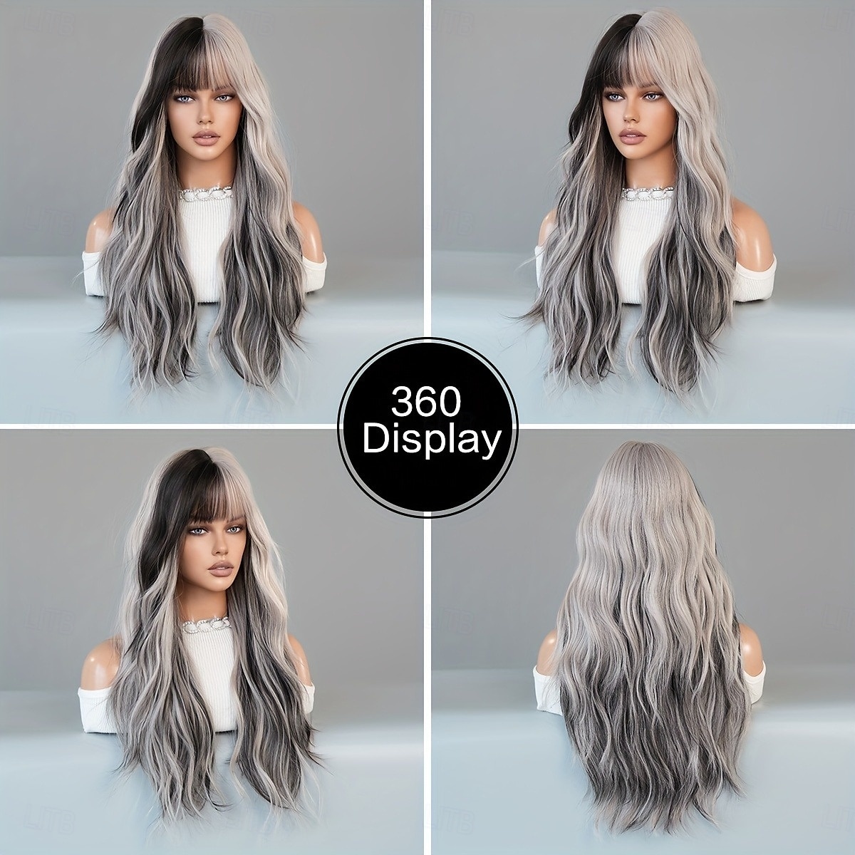 lange golvende haar pruik met pony voor vrouwen dagelijks feest ombre pruiken synthetische hittebestendige vezel 2025 - $19.99 –P11