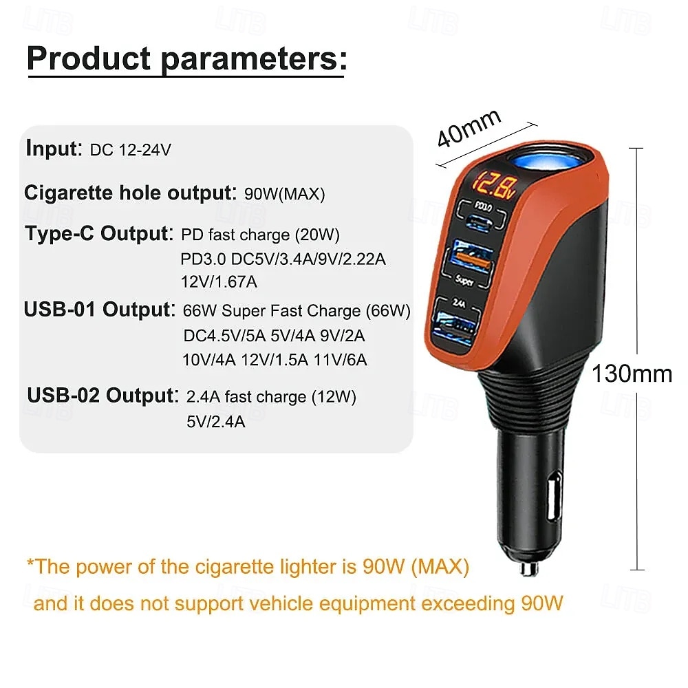 Incarcator bricheta auto 12/24v incarcare rapida universala 66w qc3.0 usb pd20w tip c adaptor priza de alimentare 4in1 cu display lcd pentru sofer rtv suv mpv 2025 - $31.99 –P8