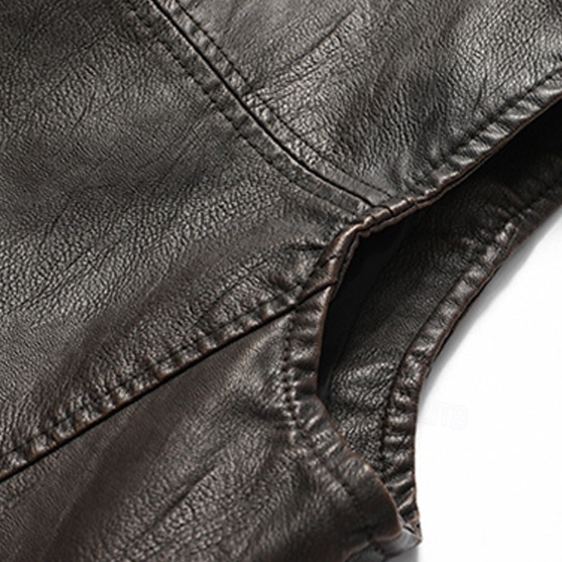 Homens Colete Gilet Casamento Festa / Eventos Diário Moda Negócio Outono & inverno Bolsos Tosão Pele PU Térmico / Quente Tecido Zíper Colarinho Chinês Normal Café Colete de 2025 por $63.99 –P6