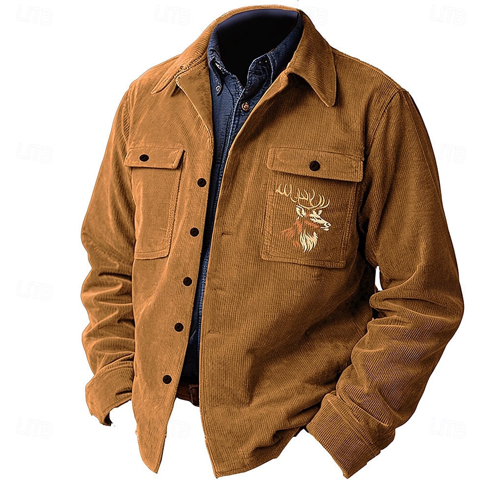 Pánské Jelen Košile bunda Overshirt Dlouhý rukáv Vinobraní Africký vzor Na den Podzim zima Košile s límečkem Tlačítko nahoru 3D tisk 2 kapsy 1ks Armádní zelená Námořnická modř Hnědá 2025 - $37.99 –P5