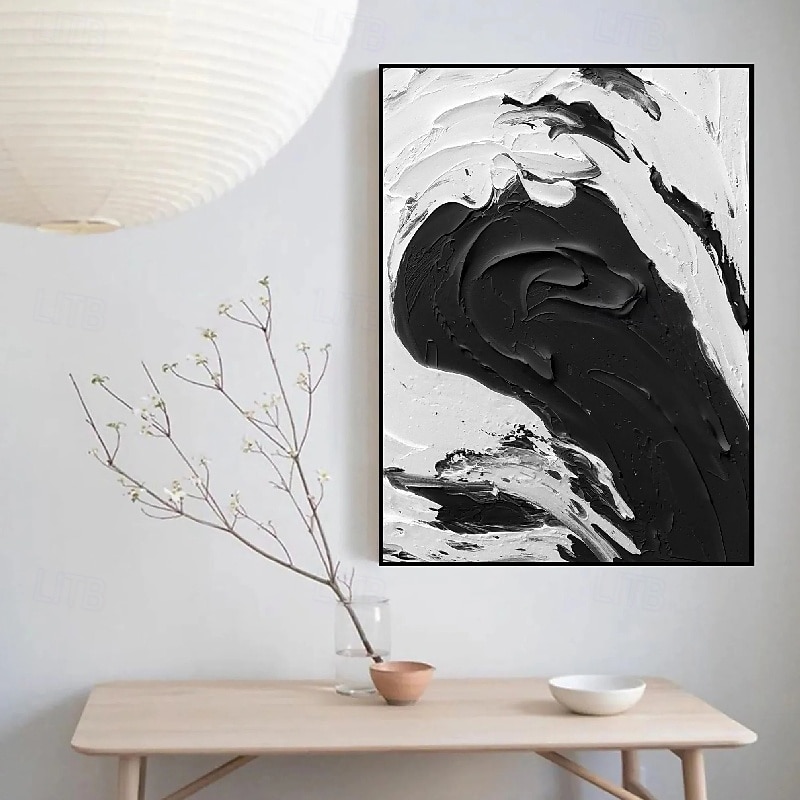 dipinto a mano bianco nero con texture pittura oversize 3d fatto a mano arte murale geometrica astratta grande dipinto minimalista bianco nero con texture per soggiorno camera da letto decorazione del 2025 a $125.99 –P12