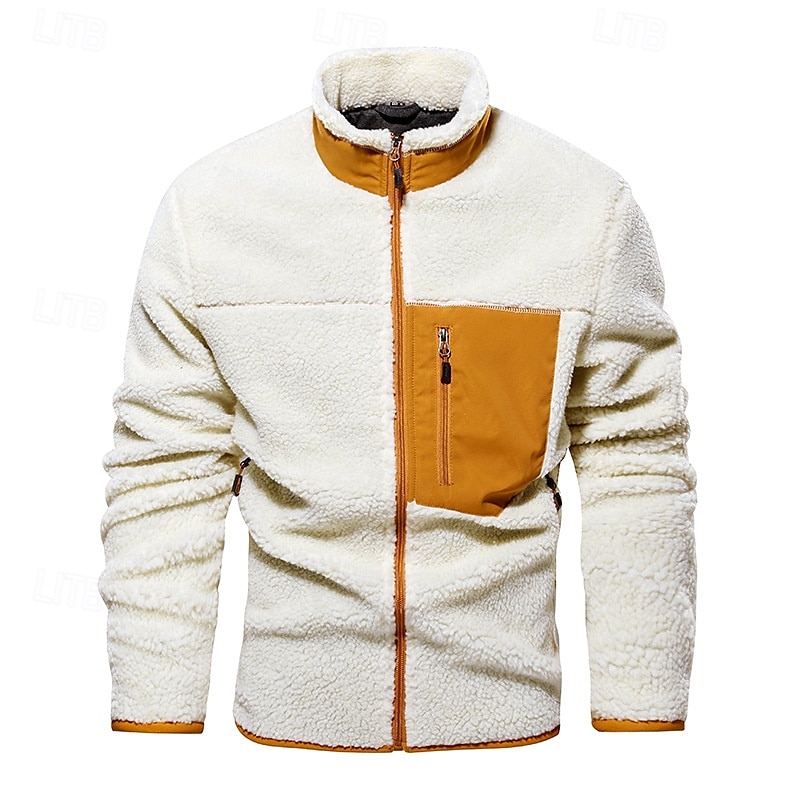 Men's Hiking Jacket Hiking Fleece Jacket Winter Outdoor Patchwork Thermal Warm Fleece Lining Fleece Jackets Full Zip Climbing Camping / Hiking / Caving Traveling Cream Khaki 2025 - $56.99 –P7