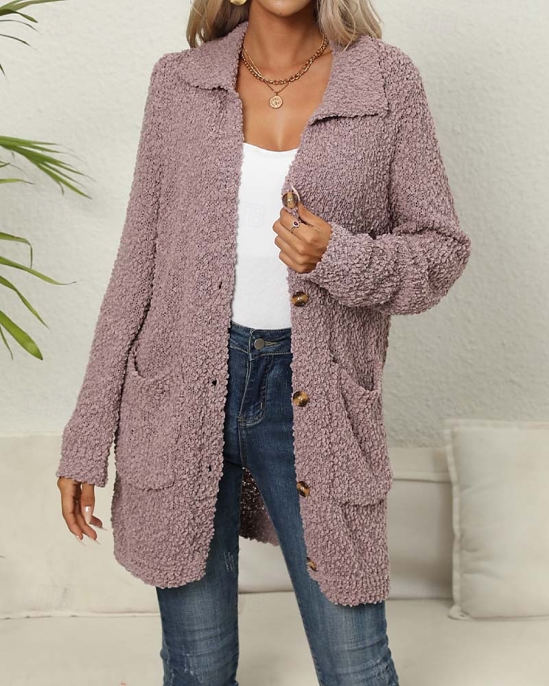 Damen Strickjacke Elegant Modisch Täglich Feste Farbe Öffnung vorne Strick Textur Langarm Lange Oberteile Stricken Arbeit Grün Dunkelviolett Herbst Winter 2025 - $77.99 –P3