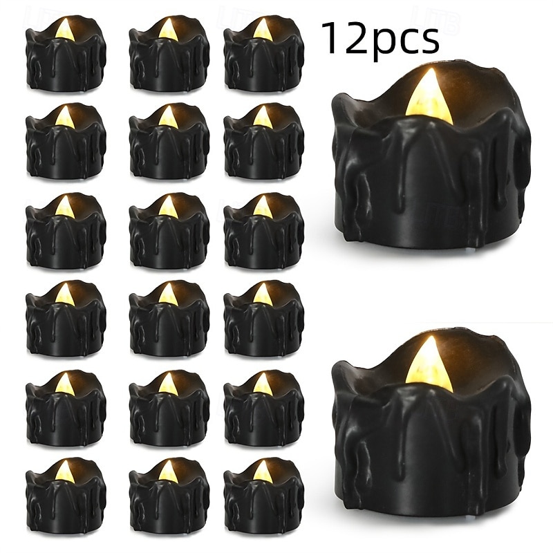 Black Flameless Teardrop Candle Lights Yellow Twinkle Tea Light Candle with Glitter Decoration Freestanding Plastic Round Single Wick for Various Room Types Valentine's Day  Halloween Christmas 2025 - $6.49 –P10