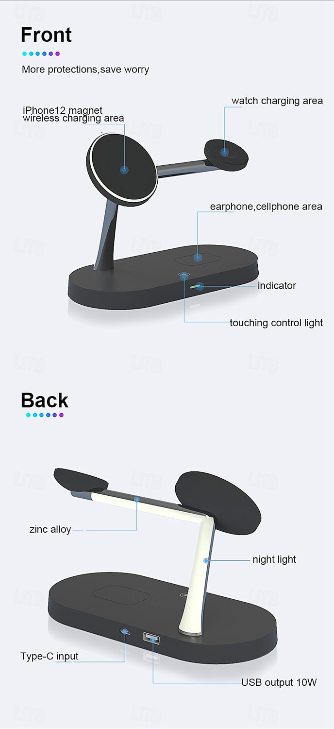 Wireless Charger 15 W Output Power Wireless Charging Station CE Certified Fast Wireless Charging MagSafe Magnetic For Apple Watch iPhone 14/13/12/11 Pro Max Apple Watch Series SE / 6/5/4/3/2/1 2025 - $47.99 –P8