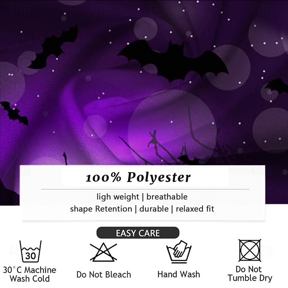 2025年 Halloween カボチャ コウモリ カジュアル ビジネスカジュアル 男性用 ボタンアップシャツ 長袖 パーティー カジュアル 秋 冬 春夏 シャツカラー ボタンアップ 3Dプリント 薄手 パープル ポリエステル  コレクション – $26.99 –P3