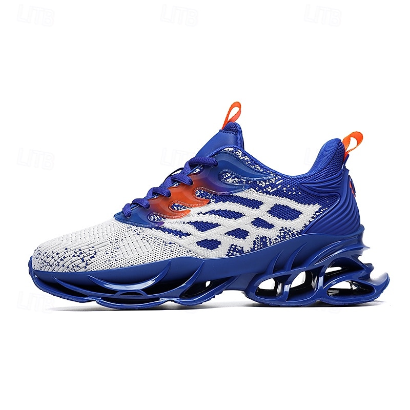 Men's Blue Athletic Sneakers with Unique Hollow Sole Design, Breathable Knit Upper, and Flame Detail – Lightweight Running Shoes with Orange Accents 2026 - $64.99 –P3