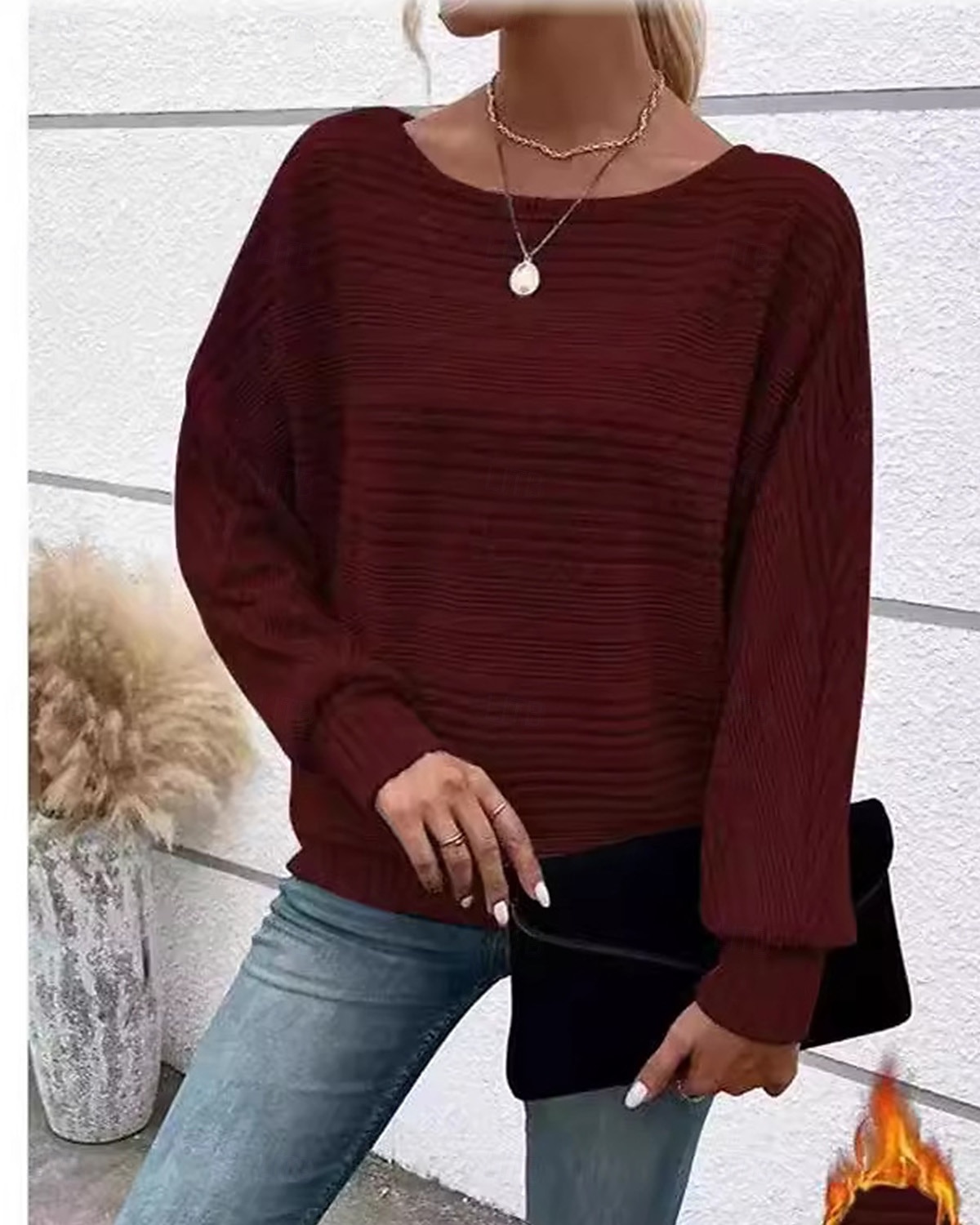 Damen Tunika elegant stylisch Fledermausärmel Langarm normale Oberteile U-Boot-Ausschnitt Arbeit rot blau khaki grau Frühling Herbst Winter 2025 - $29.99 –P5