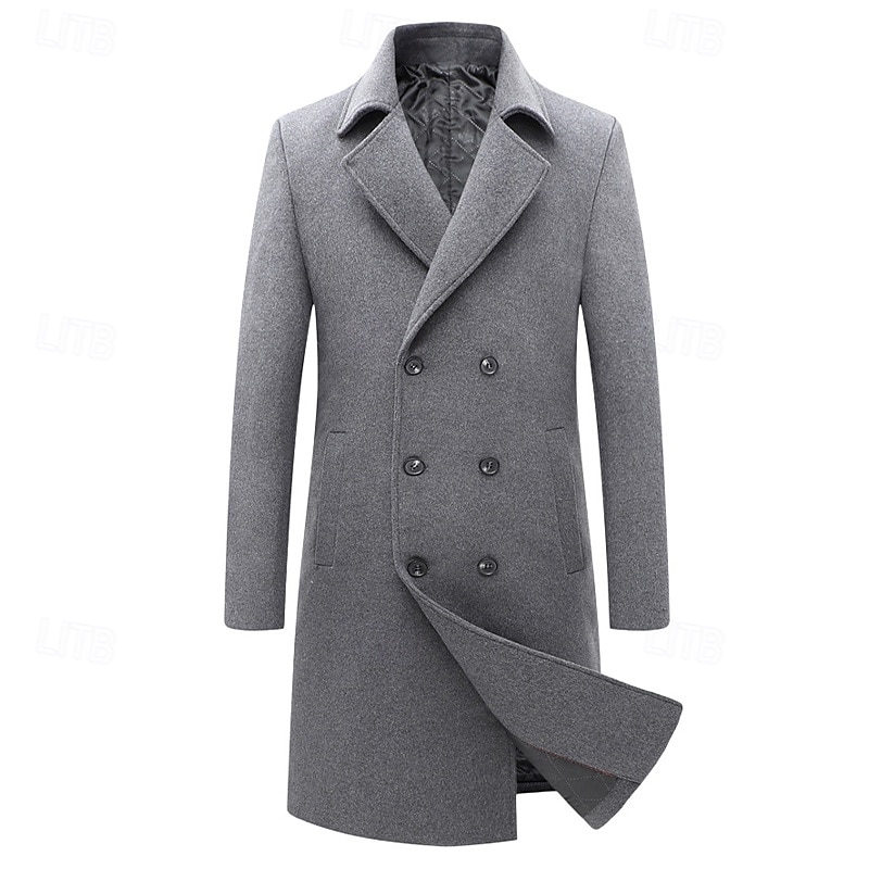 Herren Wintermantel Wollmantel Mantel Outdoor Freizeitskleidung Herbst Winter Polyester warm Oberbekleidung Bekleidung Modisch Strassenmode Glatt Tasche Kargen Doppelreihiger Verschluss 2025 - $114.99 –P2