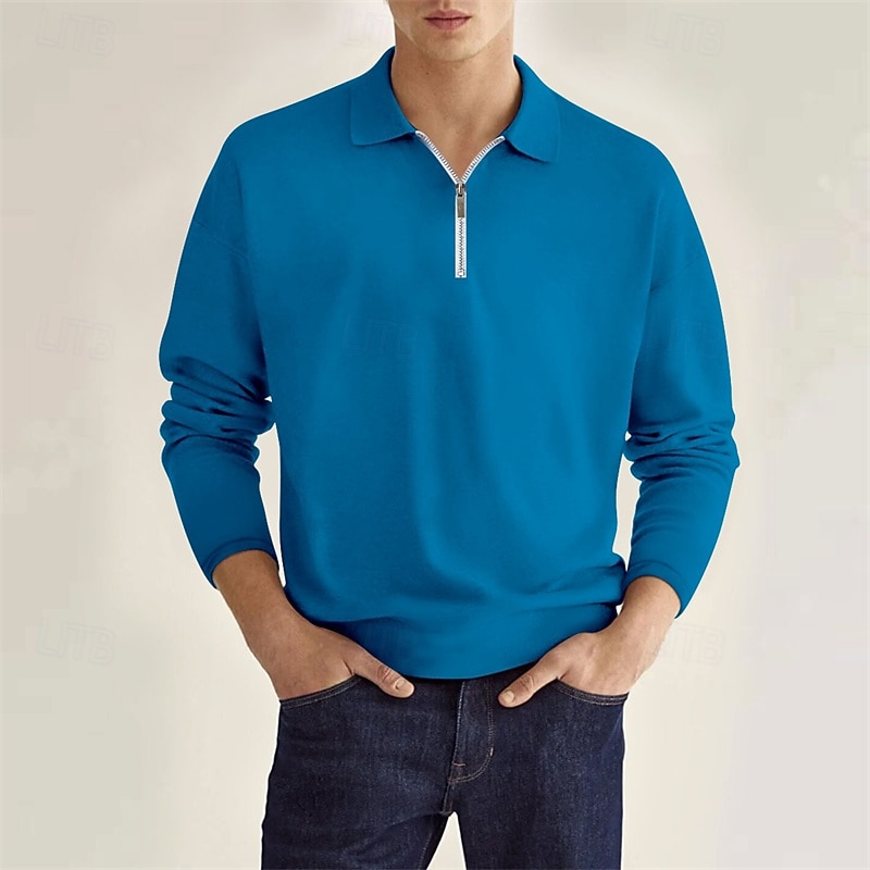 SoftFade™ Herren Viertel-Reißverschluss Polo Golf Shirt Alltag Urlaub Lapel Lange Ärmel Mode Modern Unifarben Frühling  Herbst Reguläre Passform Schwarz Grau 2026 - $17.99 –P5