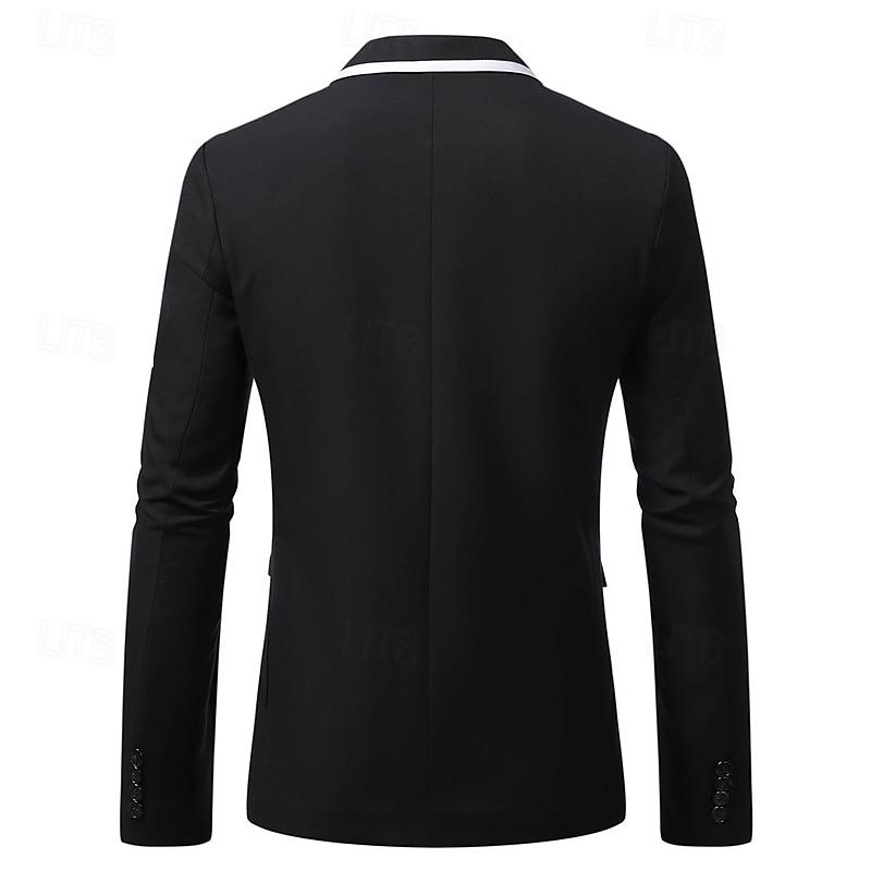 Men's Graduation Blazer Business Cocktail Party Wedding Party Fashion Casual Spring &  Fall Polyester Color Block Buttons Pocket Comfortable Single Breasted Blazer Black 2025 - $60.99 –P8