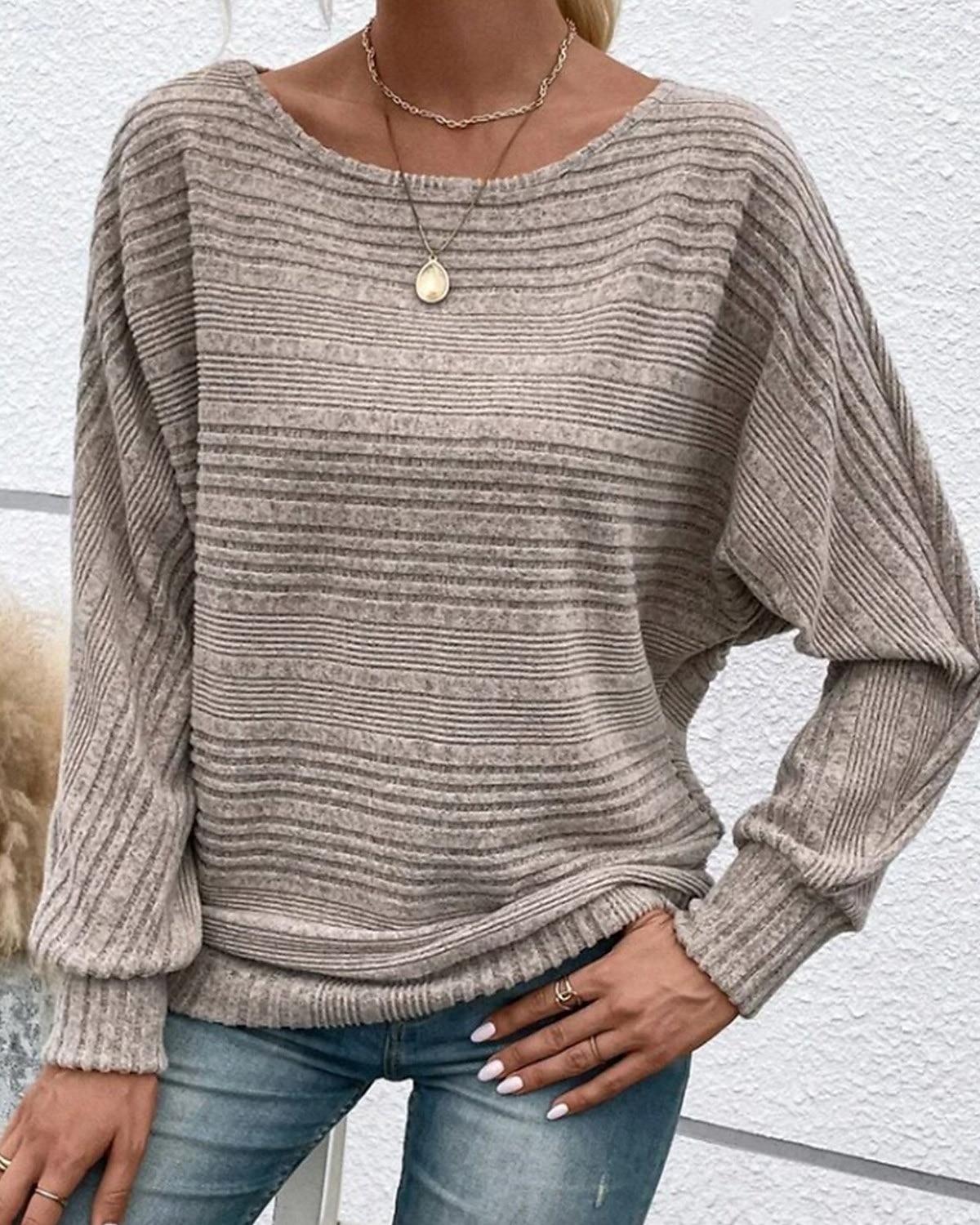 Damen Tunika elegant stylisch Fledermausärmel Langarm normale Oberteile U-Boot-Ausschnitt Arbeit rot blau khaki grau Frühling Herbst Winter 2025 - $29.99 –P1