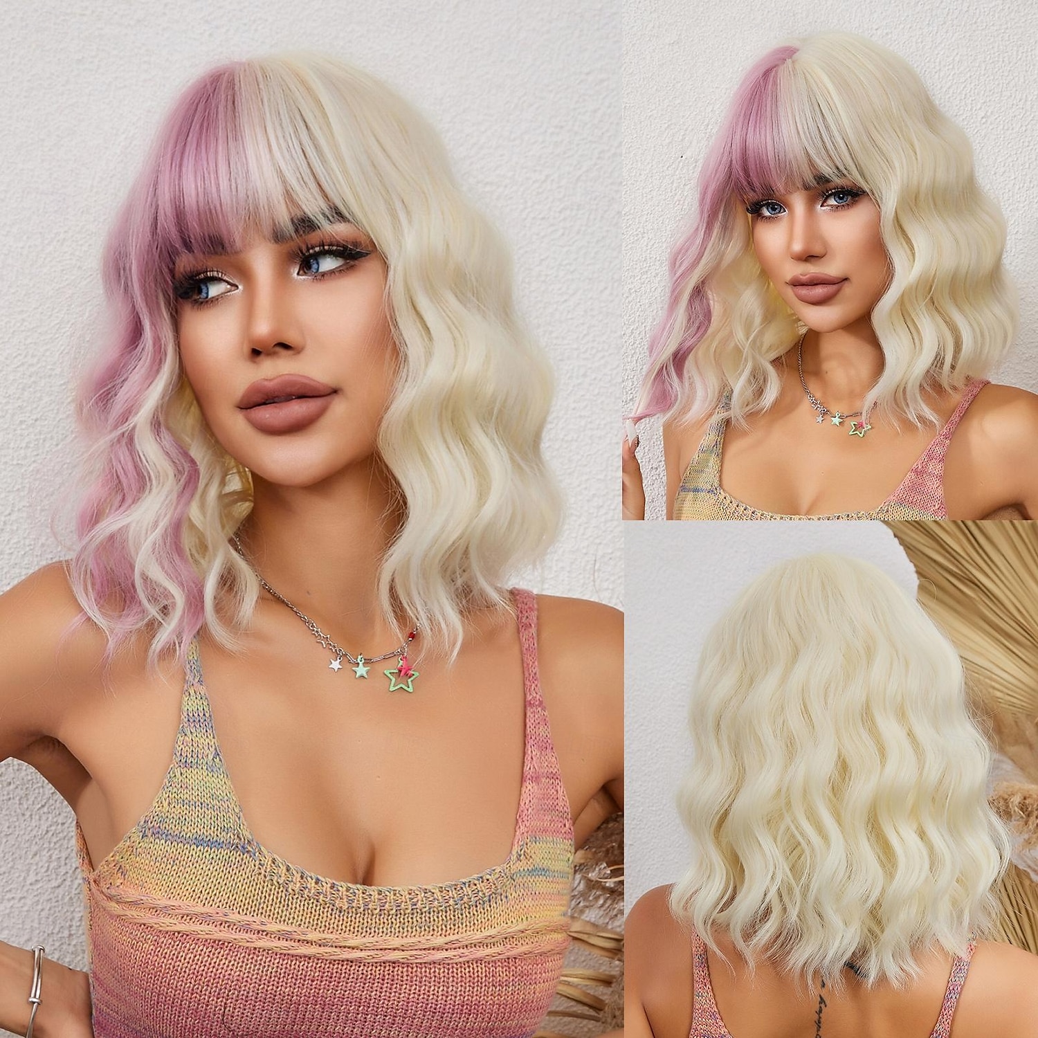 Synthetische pruiken Uniformen carrière Kostuums Prinses Gekruld Golvend Middelste stuk Gelaagd kapsel Machinegemaakt Pruik 35.6 cm Goudroze Synthetisch haar Dames Cosplay Feest Modieus Blond 2025 - $24.99 –P2