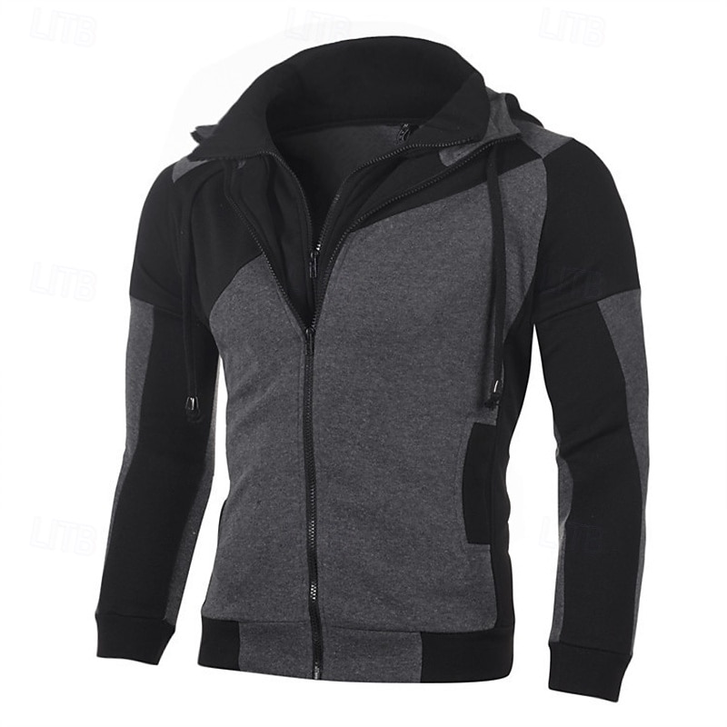 Herren Vollreißverschluss-Kapuzensweatshirt Reißverschluss Kapuzensweatshirt Fleece Kapuzensweatshirt Weiß Rote Blau Grau Mit Kapuze Farbblock Reißverschluss Patchwork Tasche Sport & Outdoor Täglich 2026 - $24.99 –P8
