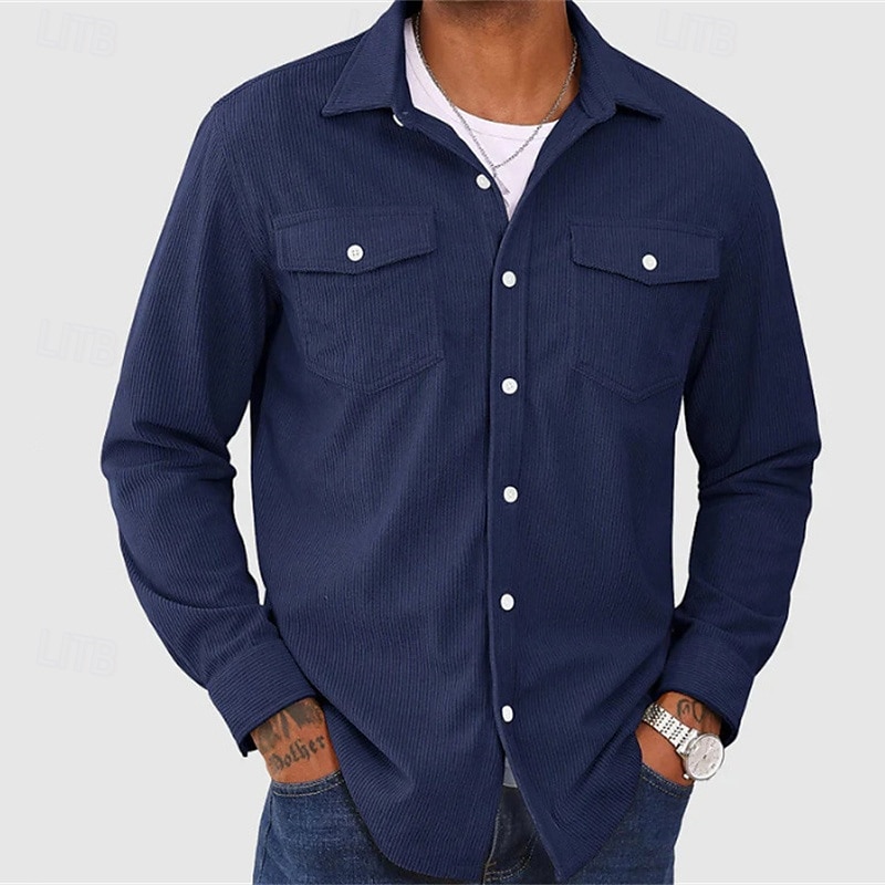 Herren Hemdjacke übergangsjacke Täglich Leicht Tasche Frühling Einfach Klassisch Revers Regulär Schwarz Marineblau Beige Jacken 2025 - $25.99 –P2