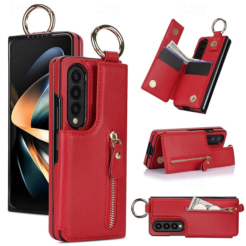 Чехол для Z Fold 6 Z Fold 5 Z Fold 4 Z Fold 3 с подставкой молнией и кармашком для карт ретро TPU PU кожа 2025 - $28.99 –P4