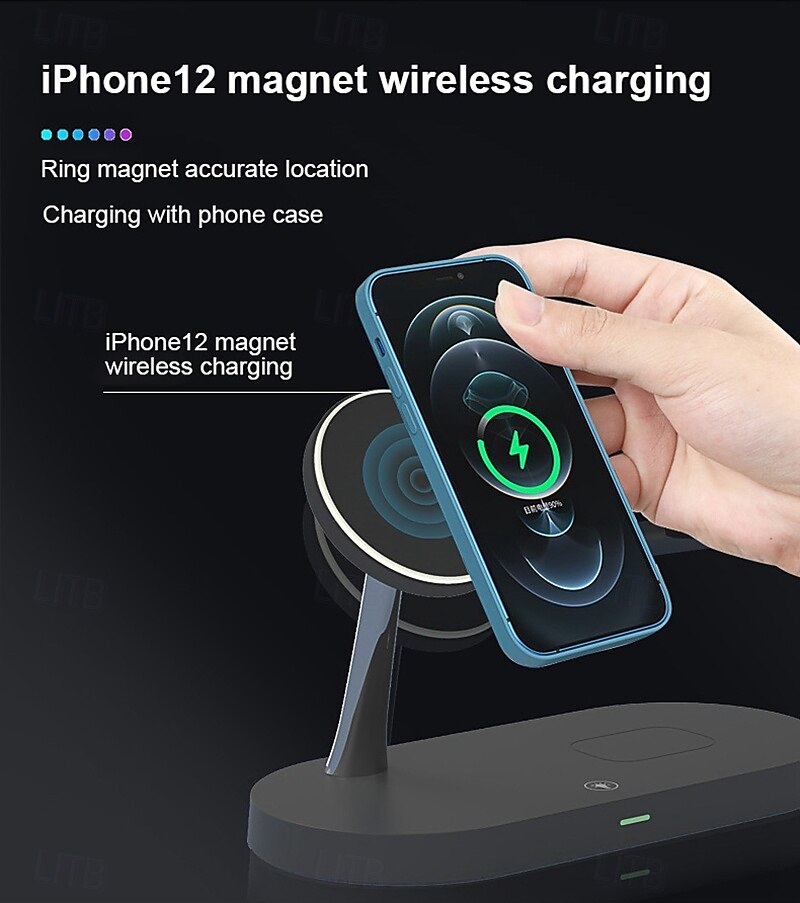 Wireless Charger 15 W Output Power Wireless Charging Station CE Certified Fast Wireless Charging MagSafe Magnetic For Apple Watch iPhone 14/13/12/11 Pro Max Apple Watch Series SE / 6/5/4/3/2/1 2025 - $47.99 –P3