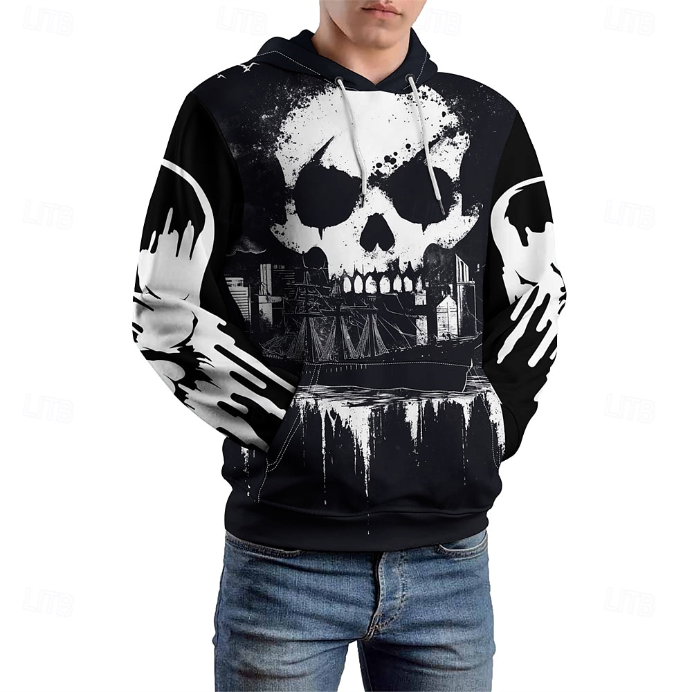 Męskie Graficzny Ciemny Bluza z Kapturem Z kapturem Bluzy Bluza z Kapturem Długi rękaw Bluza z kapturem Kaptur Urlop Druk 3D Urlop Sporty na świeżym powietrzu Wyjściowe Czarny Drukowanie Zima Wiosna 2025 - $36.99 –P5