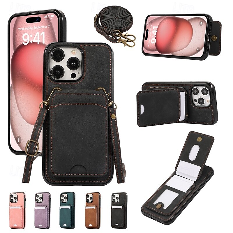 Phone Case For iPhone 16 Pro Max Plus iPhone 15 Pro Max Plus iPhone 14 13 12 11 Pro Max Plus Mini SE Back Cover with Stand Holder Magnetic with Lanyard Retro TPU PU Leather 2025 - $17.99 –P1